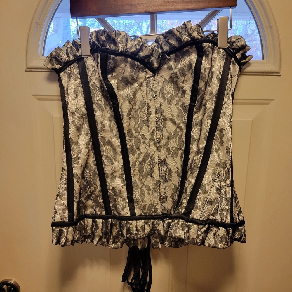 Elegant Black and White Lace Corset Top